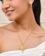 Jewels Nest Gold-Plated Circular Stone Pendant Necklace Set With Matching Earrings For Women