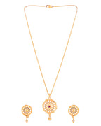 Jewels Nest Gold-Plated Circular Stone Pendant Necklace Set With Matching Earrings For Women