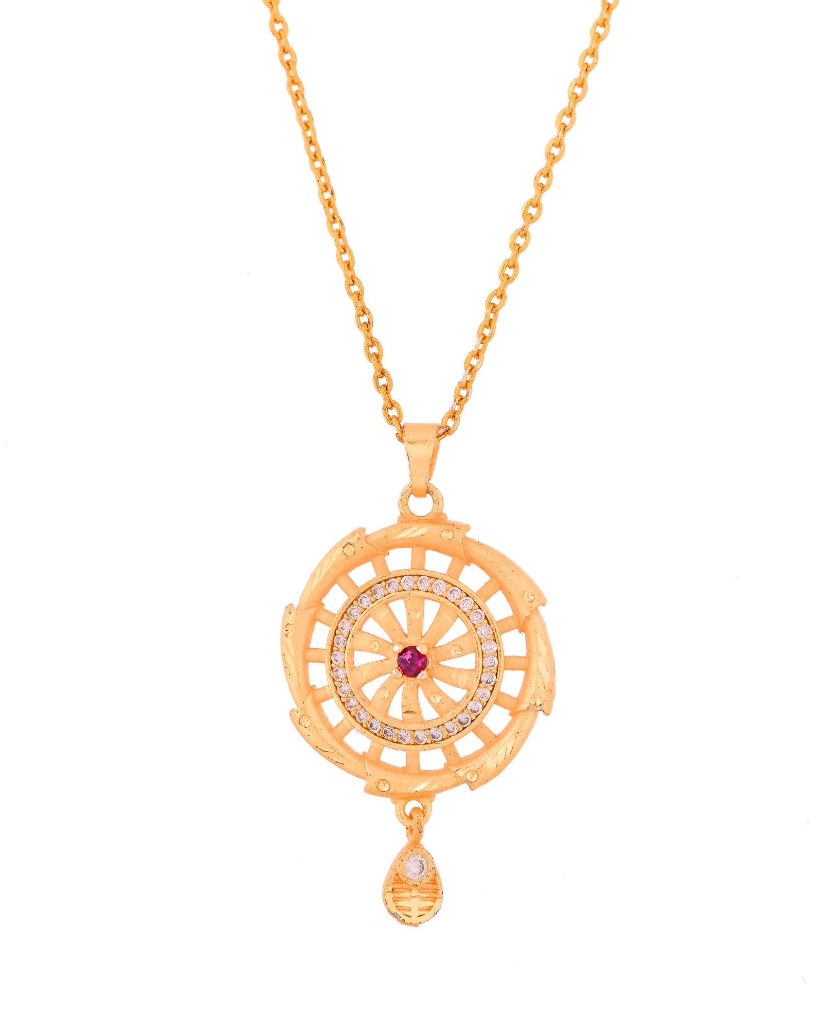 Jewels Nest Gold-Plated Circular Stone Pendant Necklace Set With Matching Earrings For Women