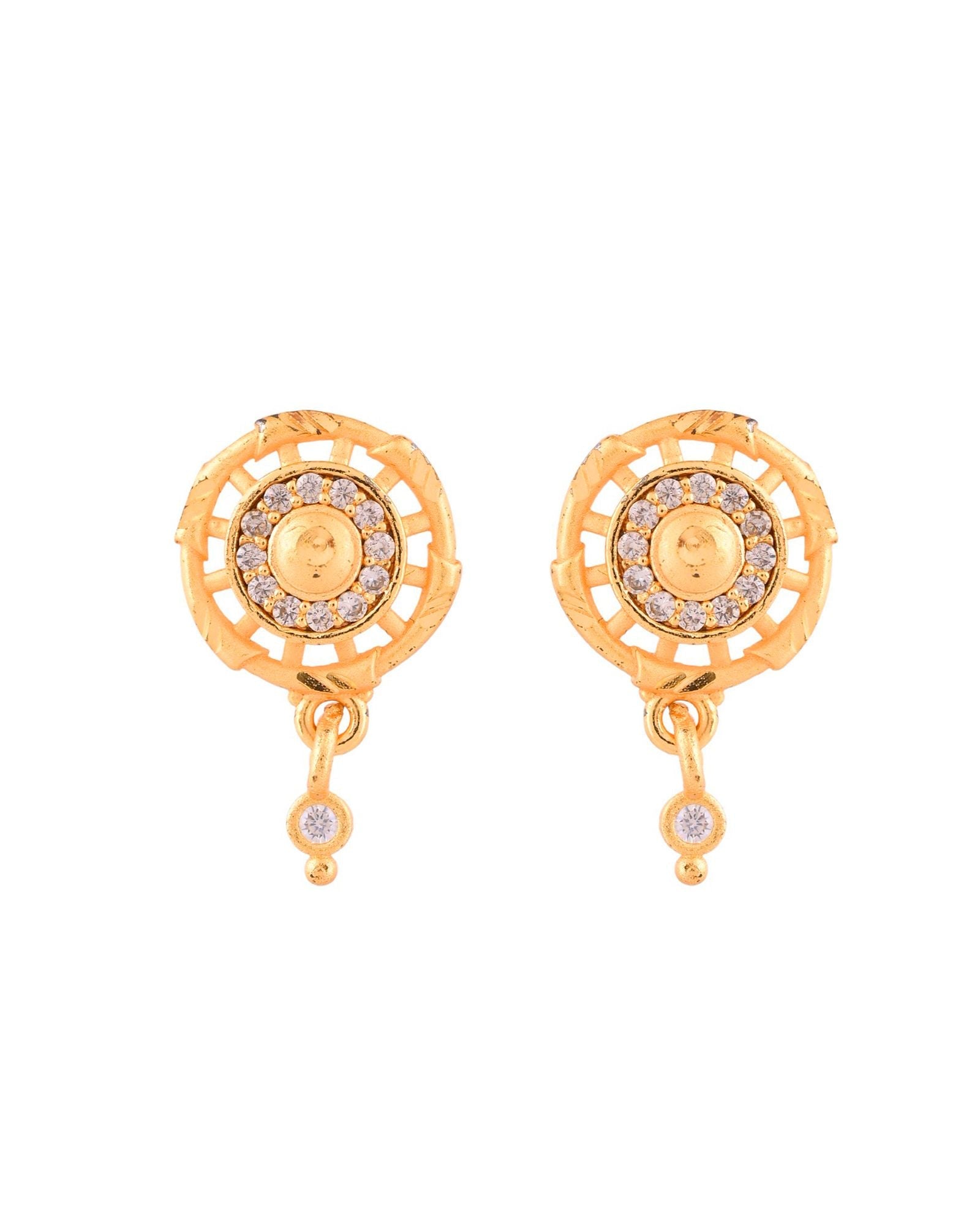 Jewels Nest Gold-Plated Circular Stone Pendant Necklace Set With Matching Earrings For Women