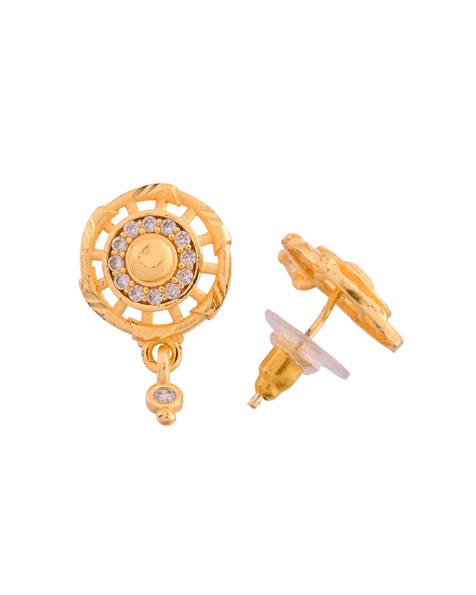Jewels Nest Gold-Plated Circular Stone Pendant Necklace Set With Matching Earrings For Women