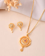 Jewels Nest Gold-Plated Circular Stone Pendant Necklace Set With Matching Earrings For Women