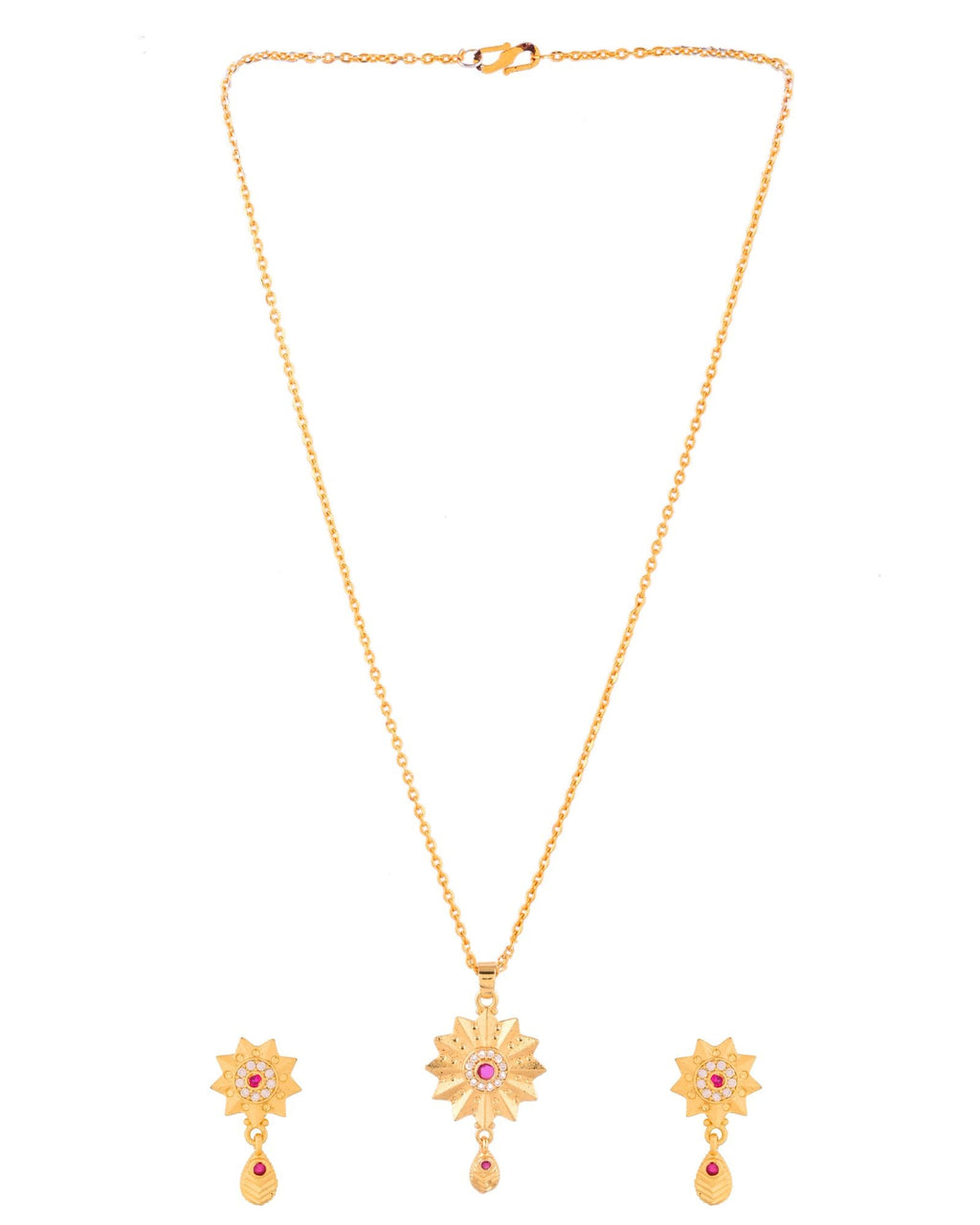 Jewels Nest Gold-Plated Sunburst Pendant Necklace Set With Matching Earrings For Women