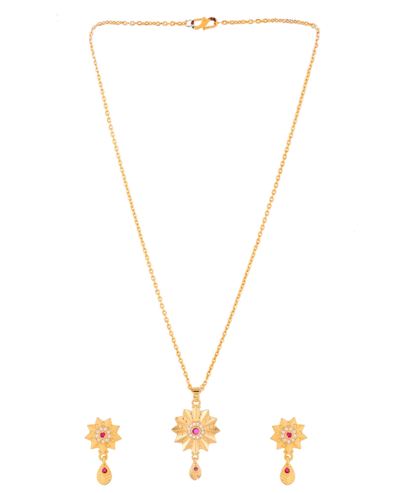 Jewels Nest Gold-Plated Sunburst Pendant Necklace Set With Matching Earrings For Women