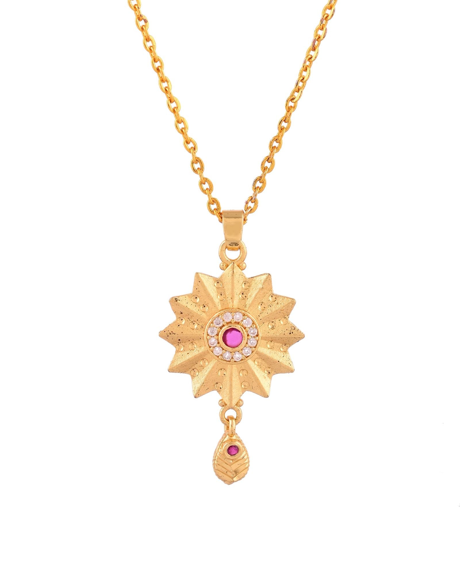 Jewels Nest Gold-Plated Sunburst Pendant Necklace Set With Matching Earrings For Women
