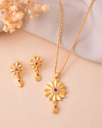 Jewels Nest Gold-Plated Sunburst Pendant Necklace Set With Matching Earrings For Women