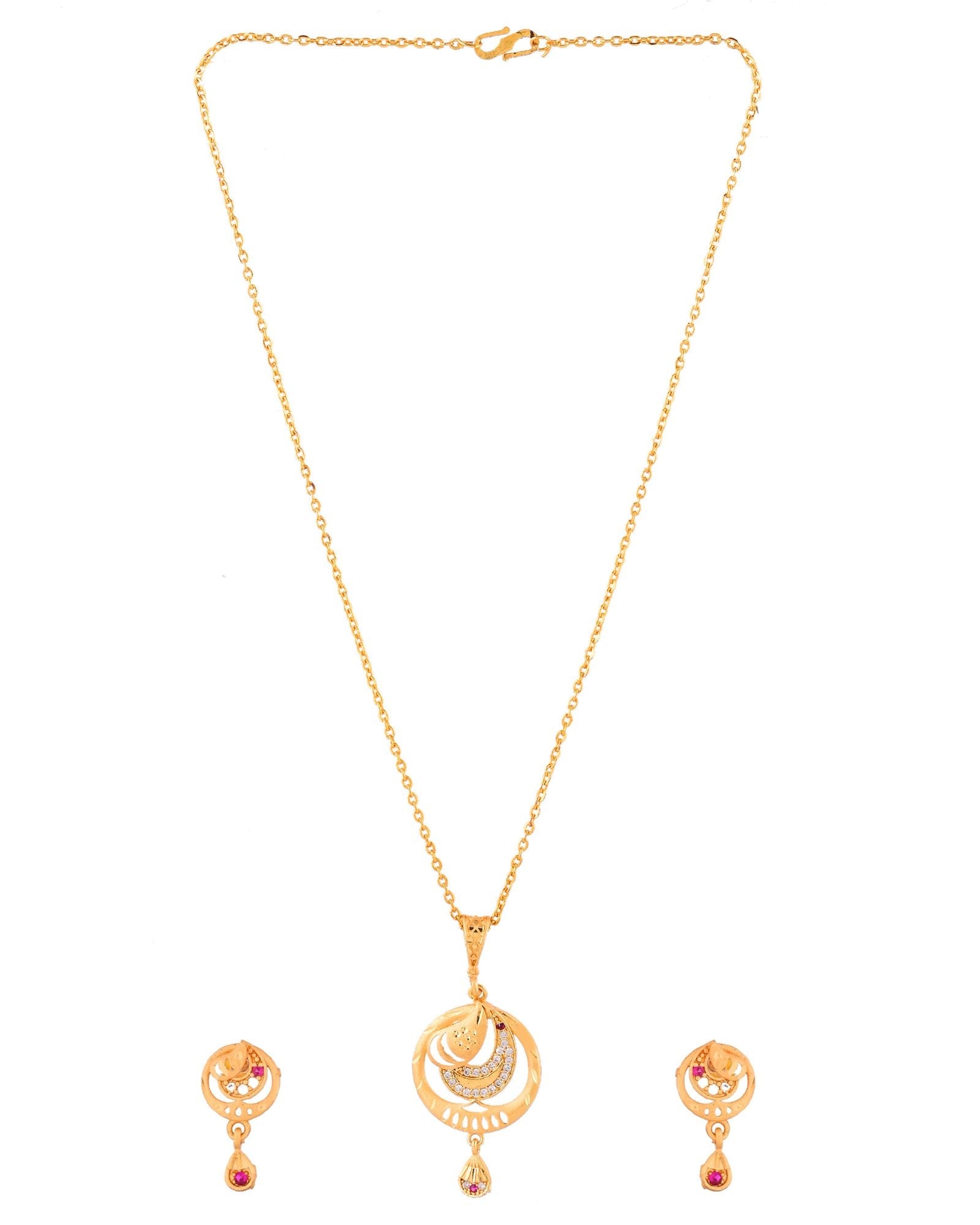 Jewels Nest Gold-Plated Crescent Motif Pendant Necklace Set With Matching Earrings For Women