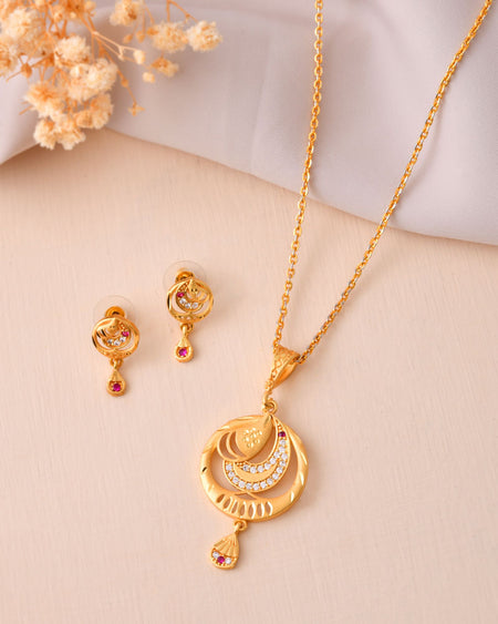 Jewels Nest Gold-Plated Crescent Motif Pendant Necklace Set With Matching Earrings For Women