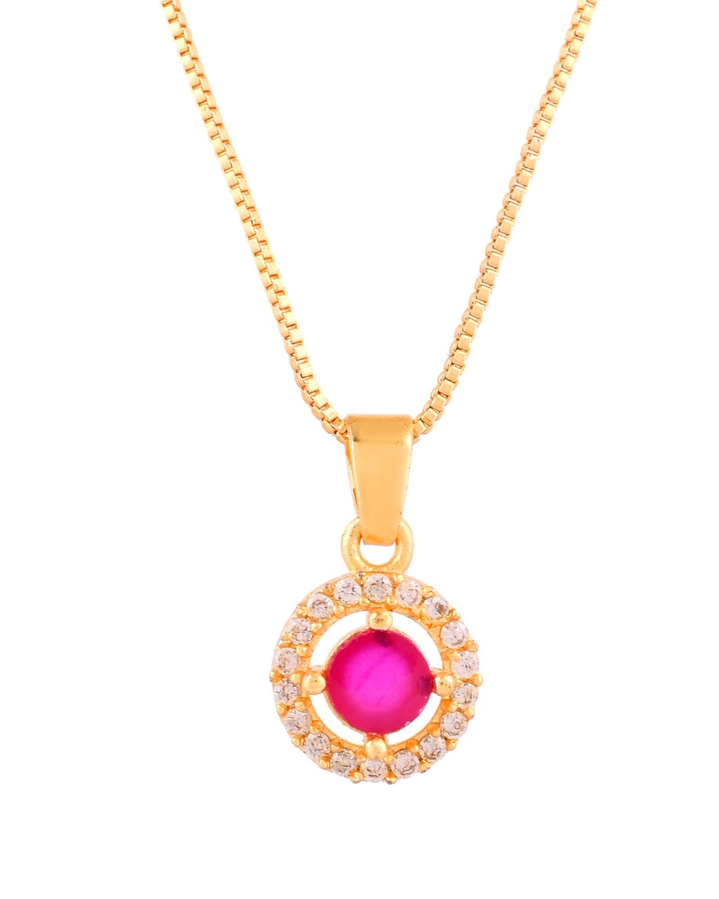 Jewels Nest Gold-Plated Round Pink Stone Pendant Necklace Set With Stud Earrings For Women