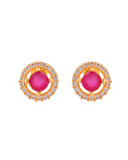 Jewels Nest Gold-Plated Round Pink Stone Pendant Necklace Set With Stud Earrings For Women