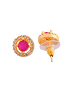 Jewels Nest Gold-Plated Round Pink Stone Pendant Necklace Set With Stud Earrings For Women