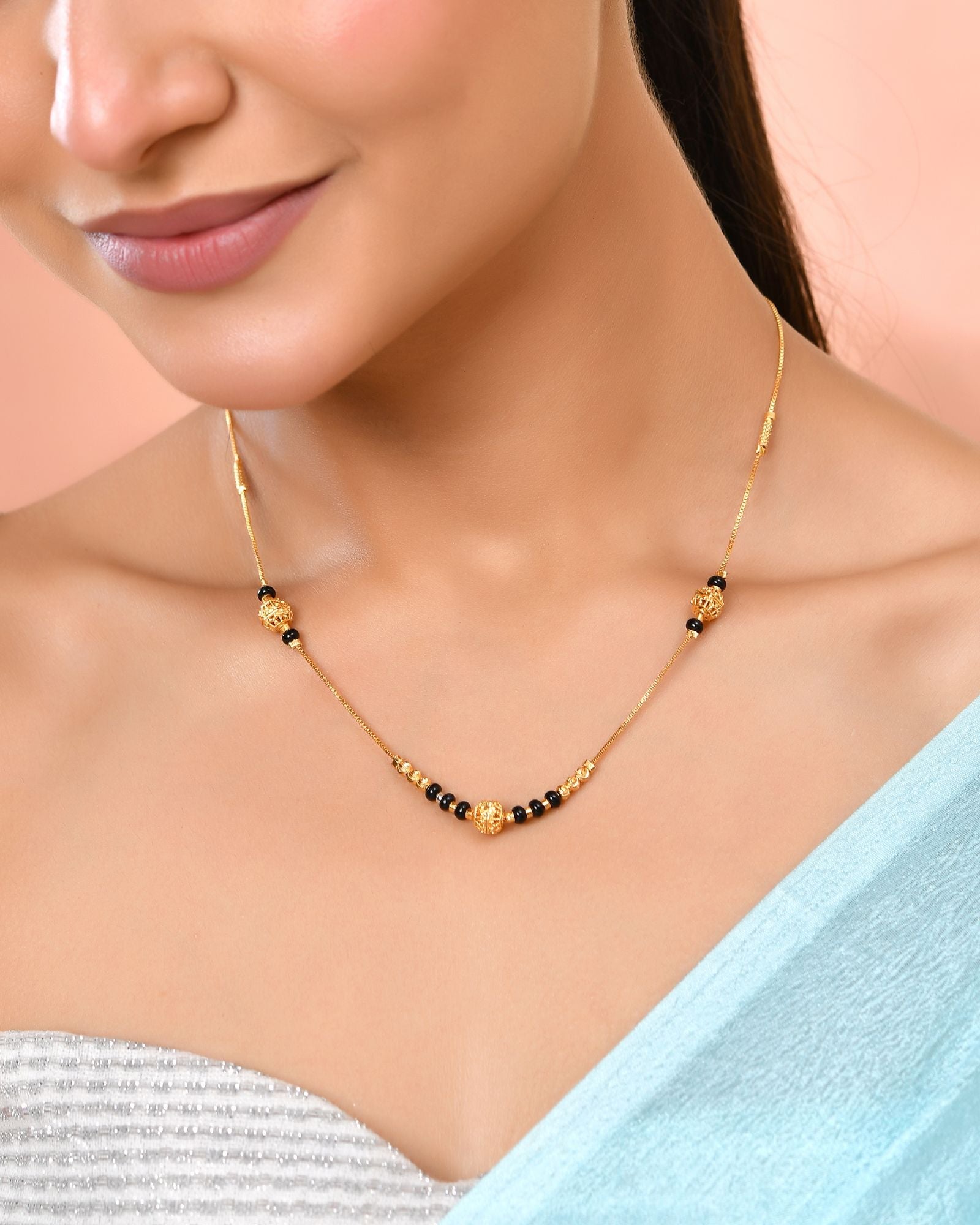 Jewels Nest Elegant Gold-Plated Black Beads Mangalsutra Necklace - Distacart