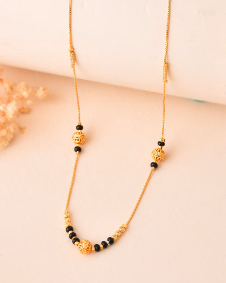 Jewels Nest Elegant Gold-Plated Black Beads Mangalsutra Necklace