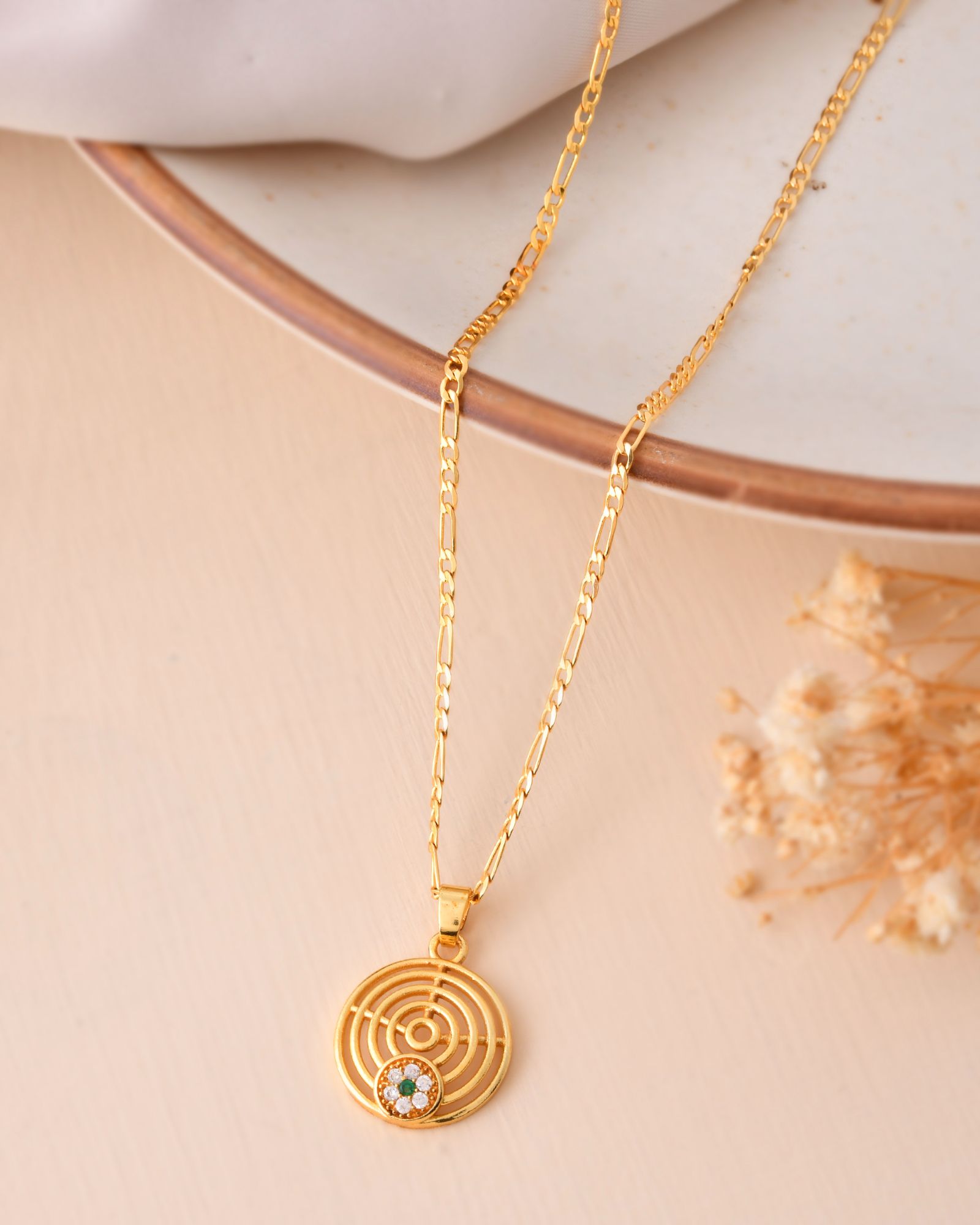 Jewels Nest Minimal Gold-Plated Circular Pendant Necklace For Women