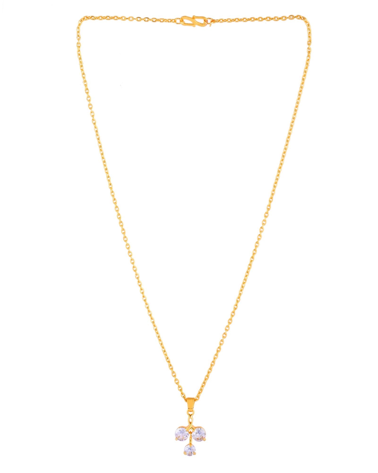 Jewels Nest Elegant Gold-Plated Triple Stone Pendant Necklace For Women