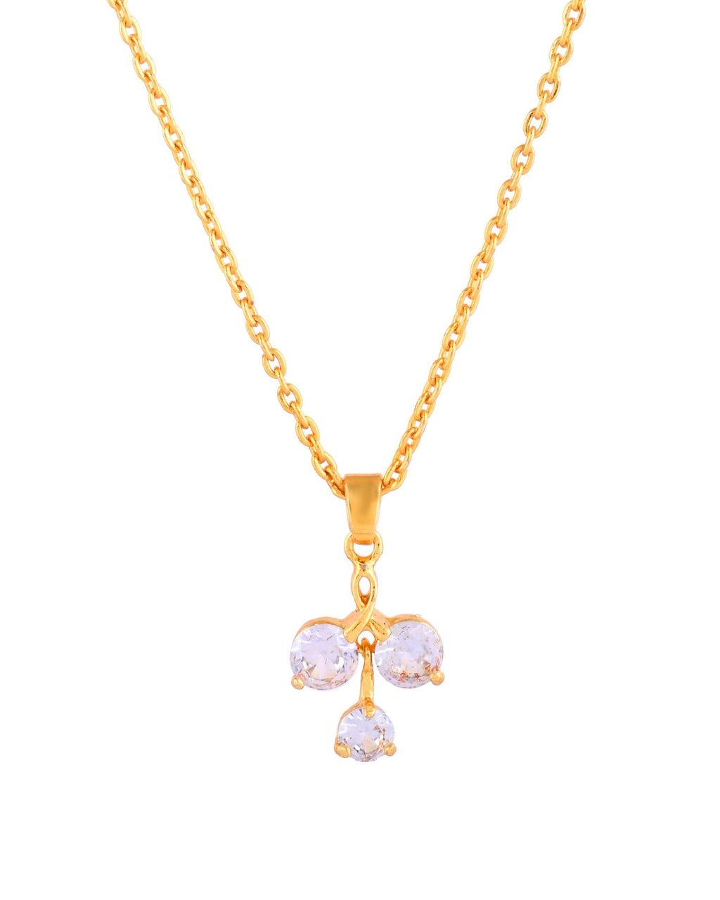 Jewels Nest Elegant Gold-Plated Triple Stone Pendant Necklace For Women