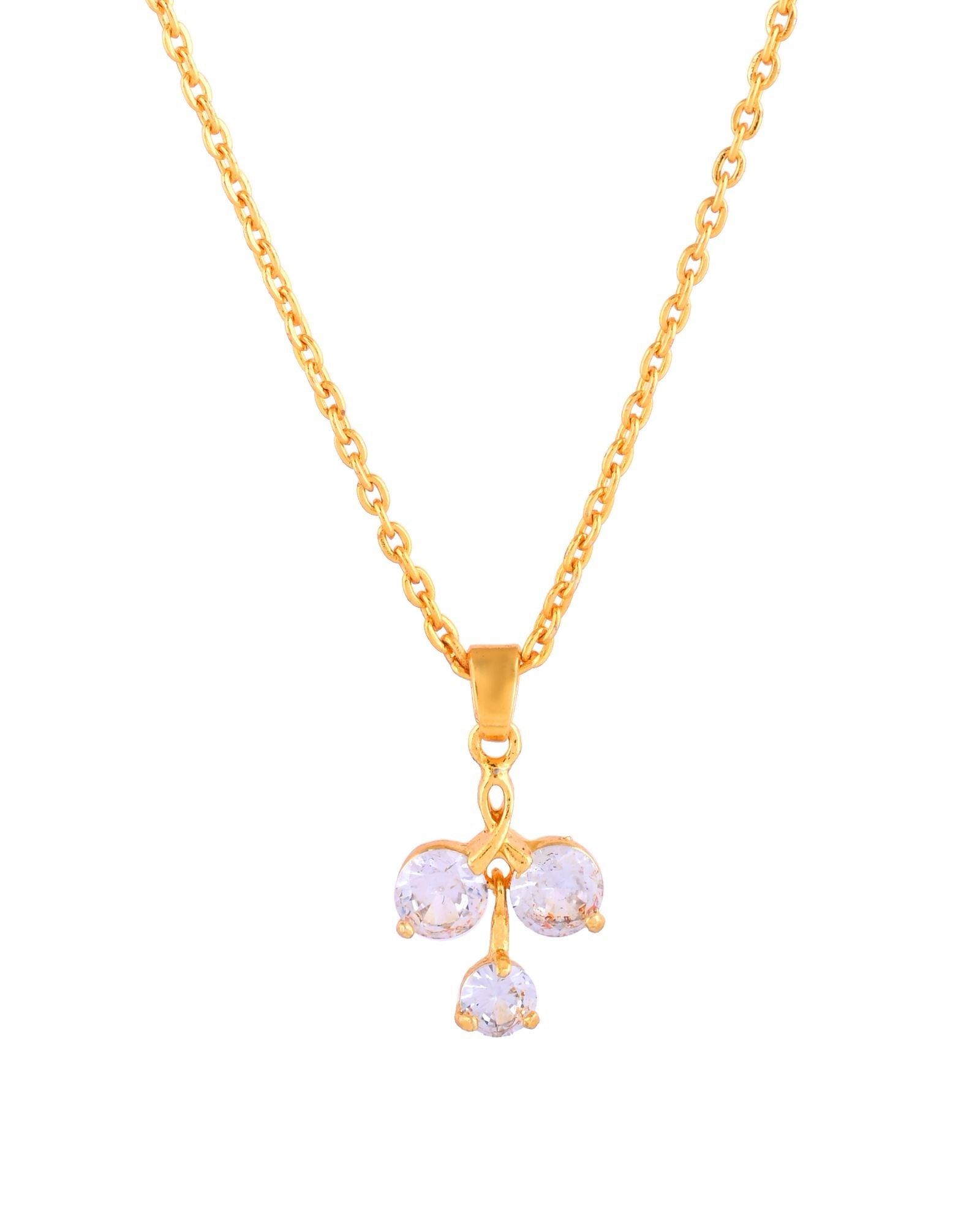 Jewels Nest Elegant Gold-Plated Triple Stone Pendant Necklace For Women
