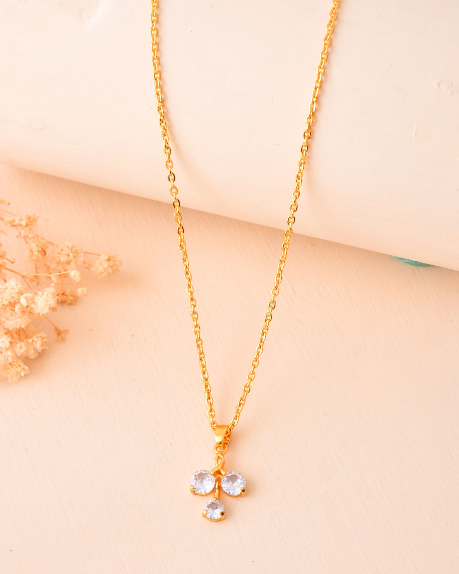 Jewels Nest Elegant Gold-Plated Triple Stone Pendant Necklace For Women