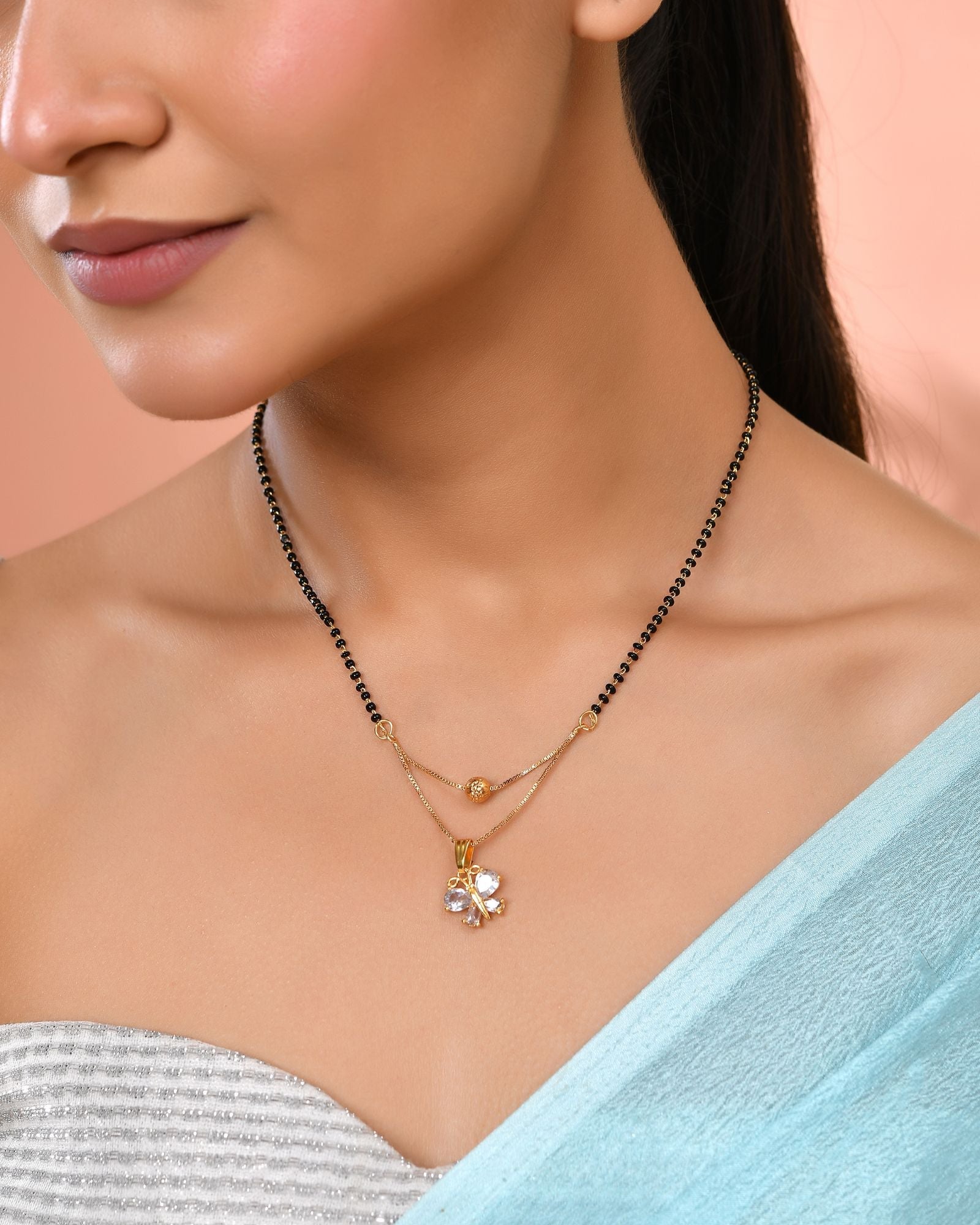 Jewels Nest Gold-Plated Butterfly Pendant Mangalsutra For Women - Distacart