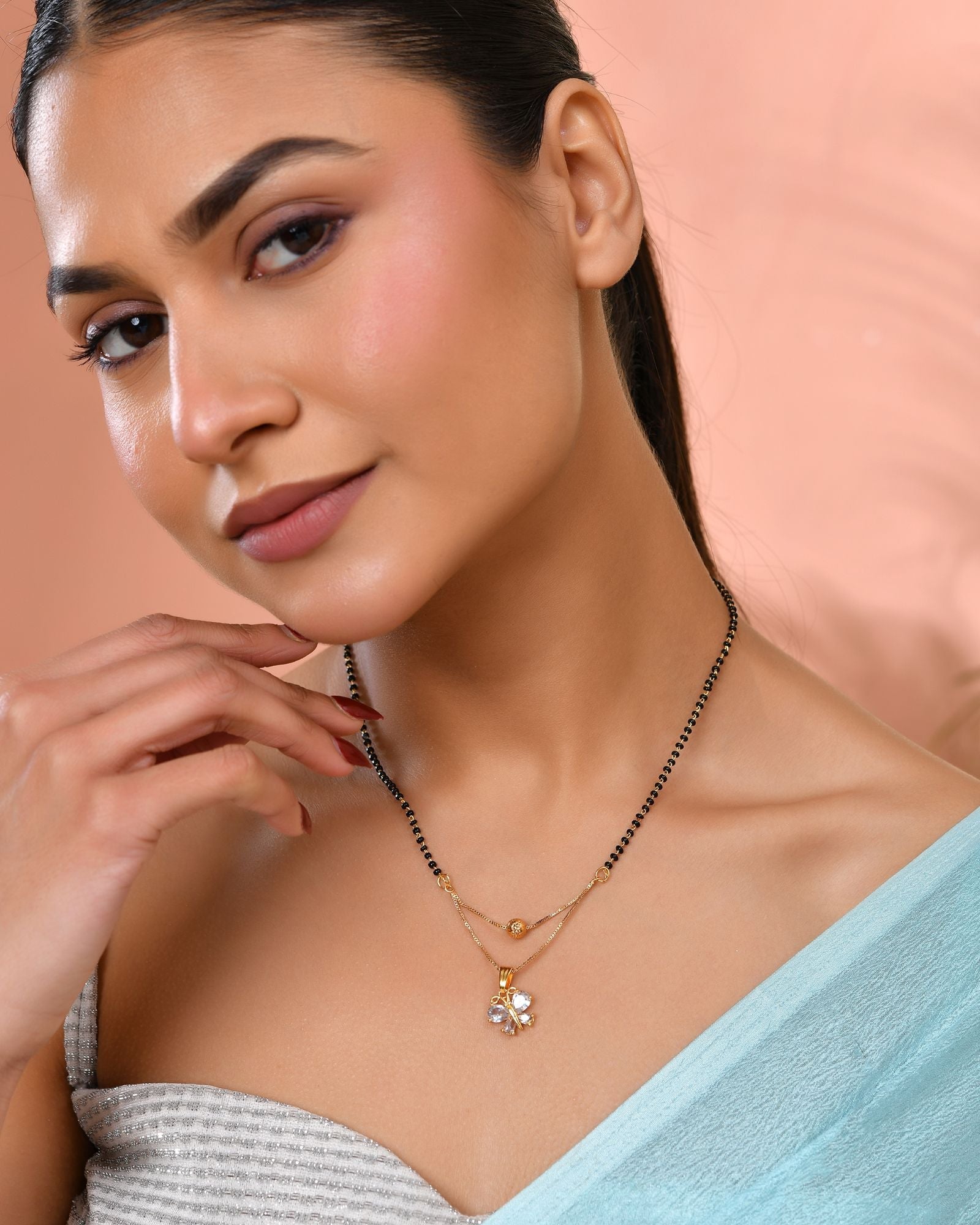 Jewels Nest Gold-Plated Butterfly Pendant Mangalsutra For Women - Distacart