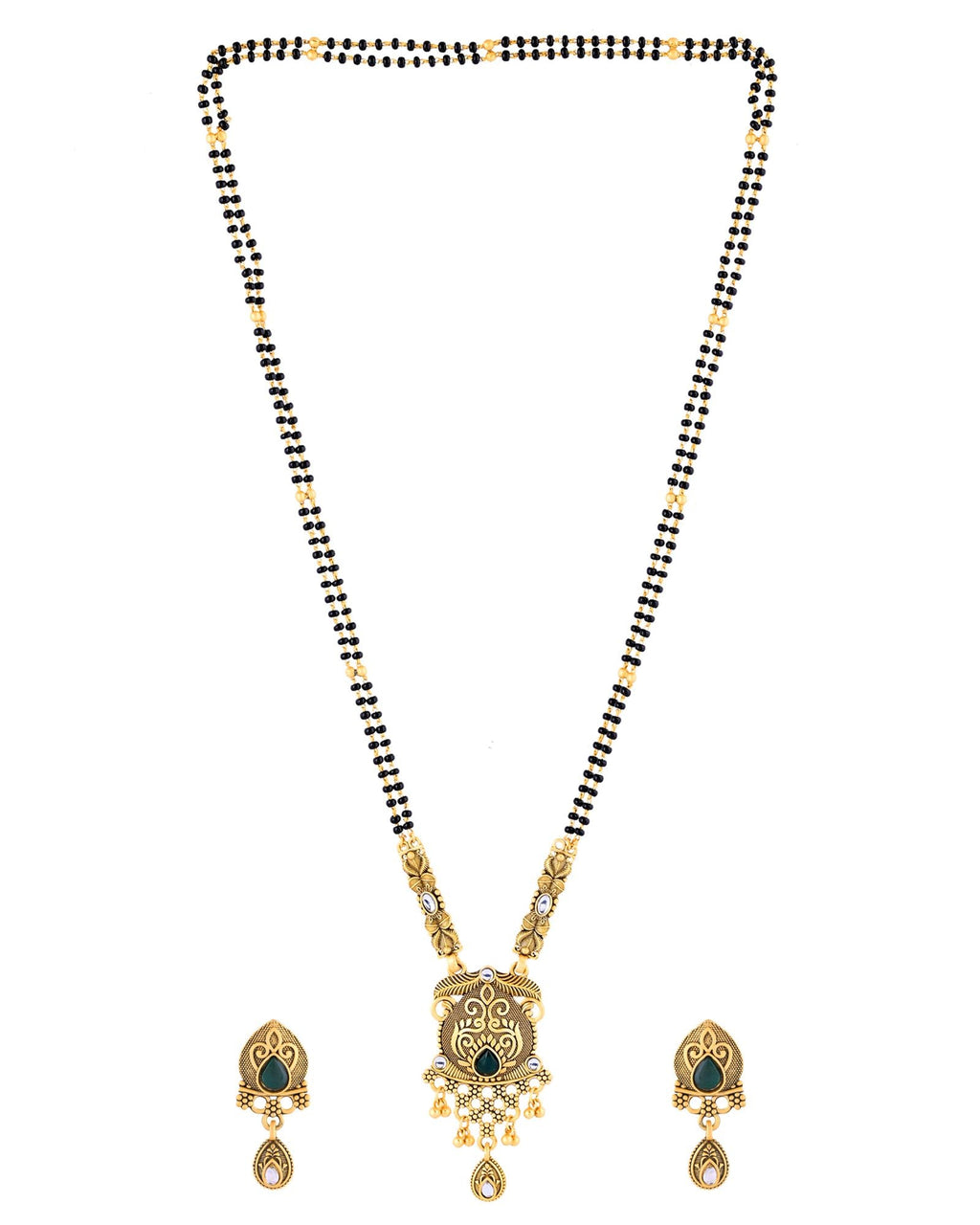 Jewels Nest Antique Gold-Plated Green Stone Mangalsutra Set For Women - Distacart