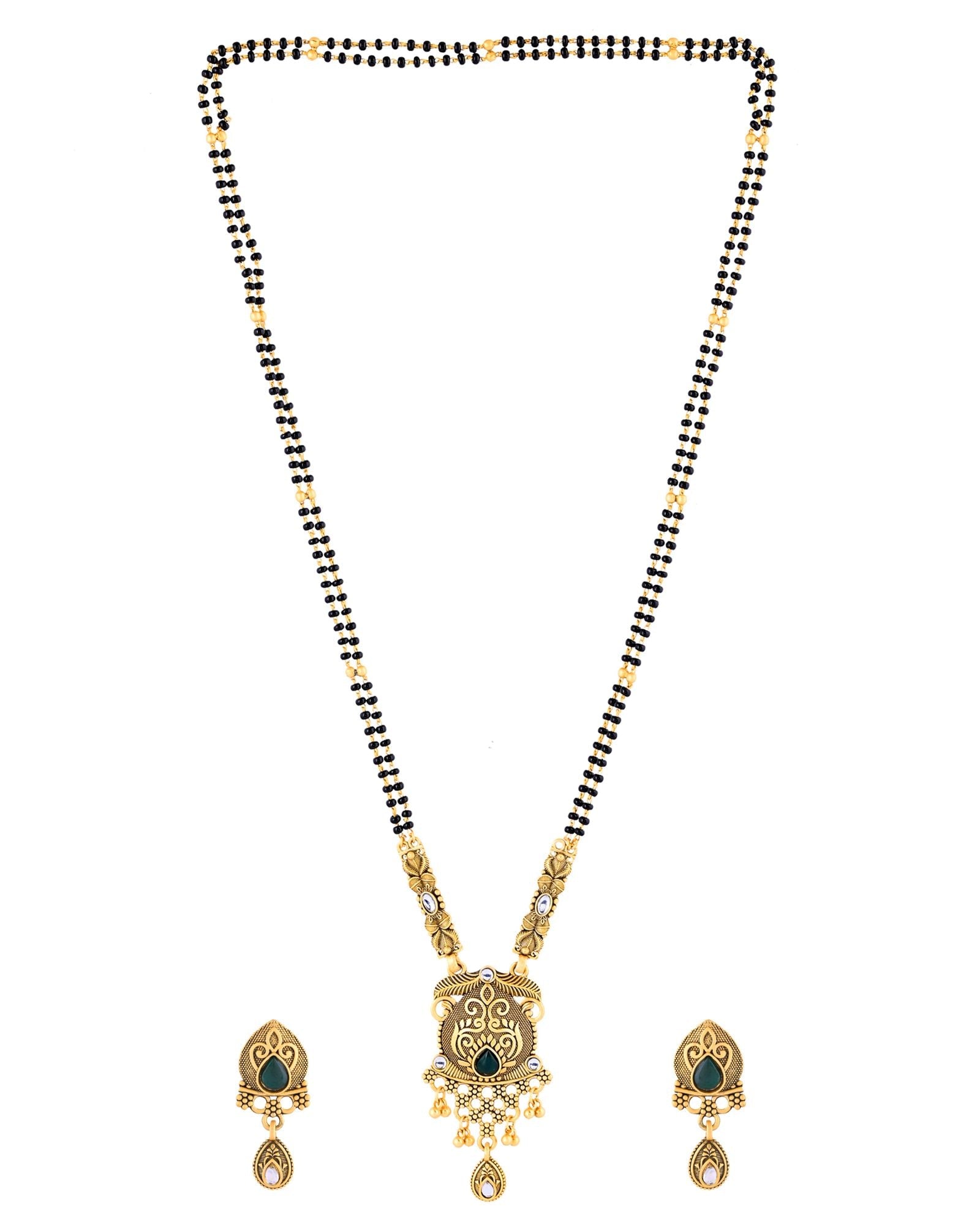Jewels Nest Antique Gold-Plated Green Stone Mangalsutra Set For Women - Distacart