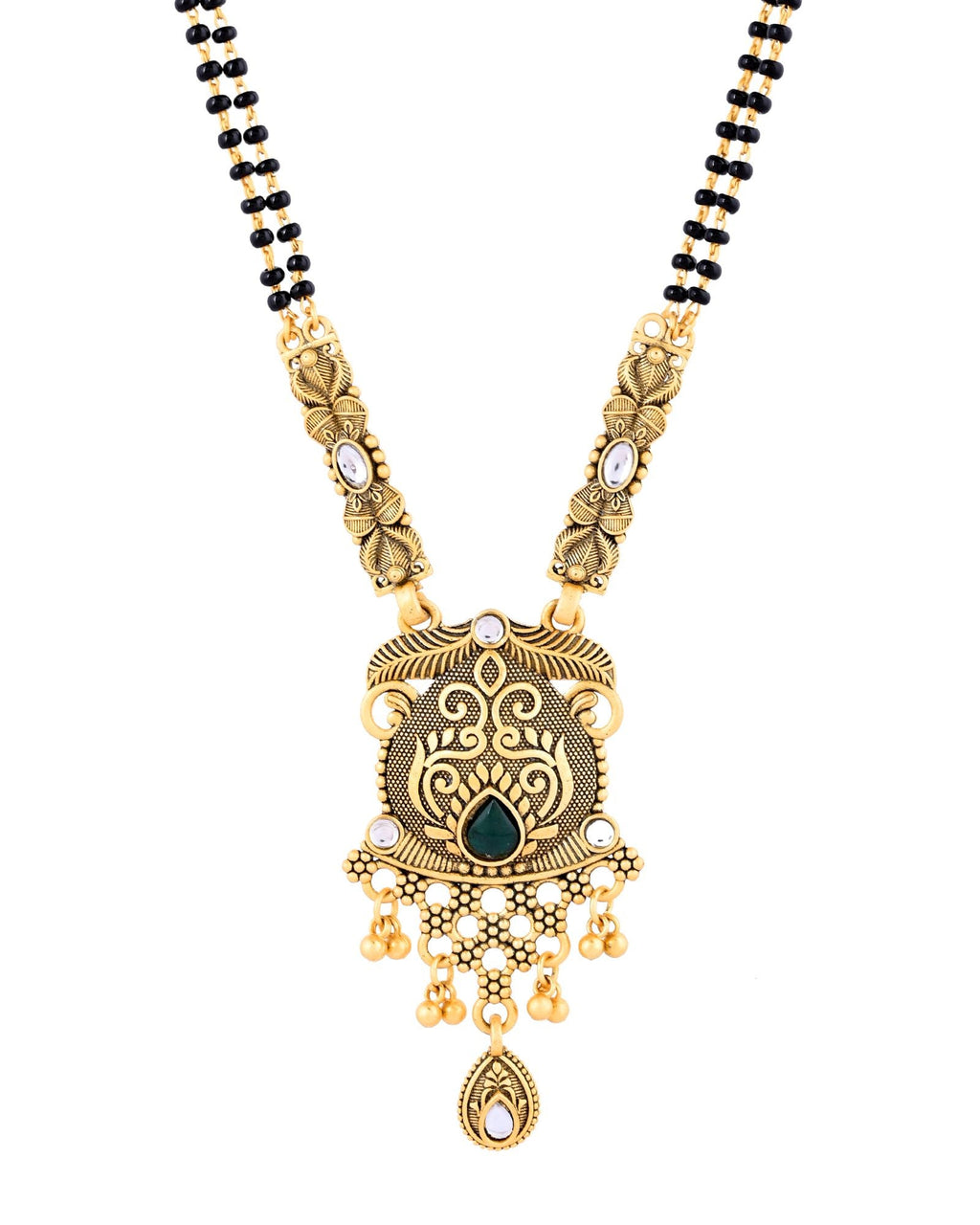 Jewels Nest Antique Gold-Plated Green Stone Mangalsutra Set For Women - Distacart
