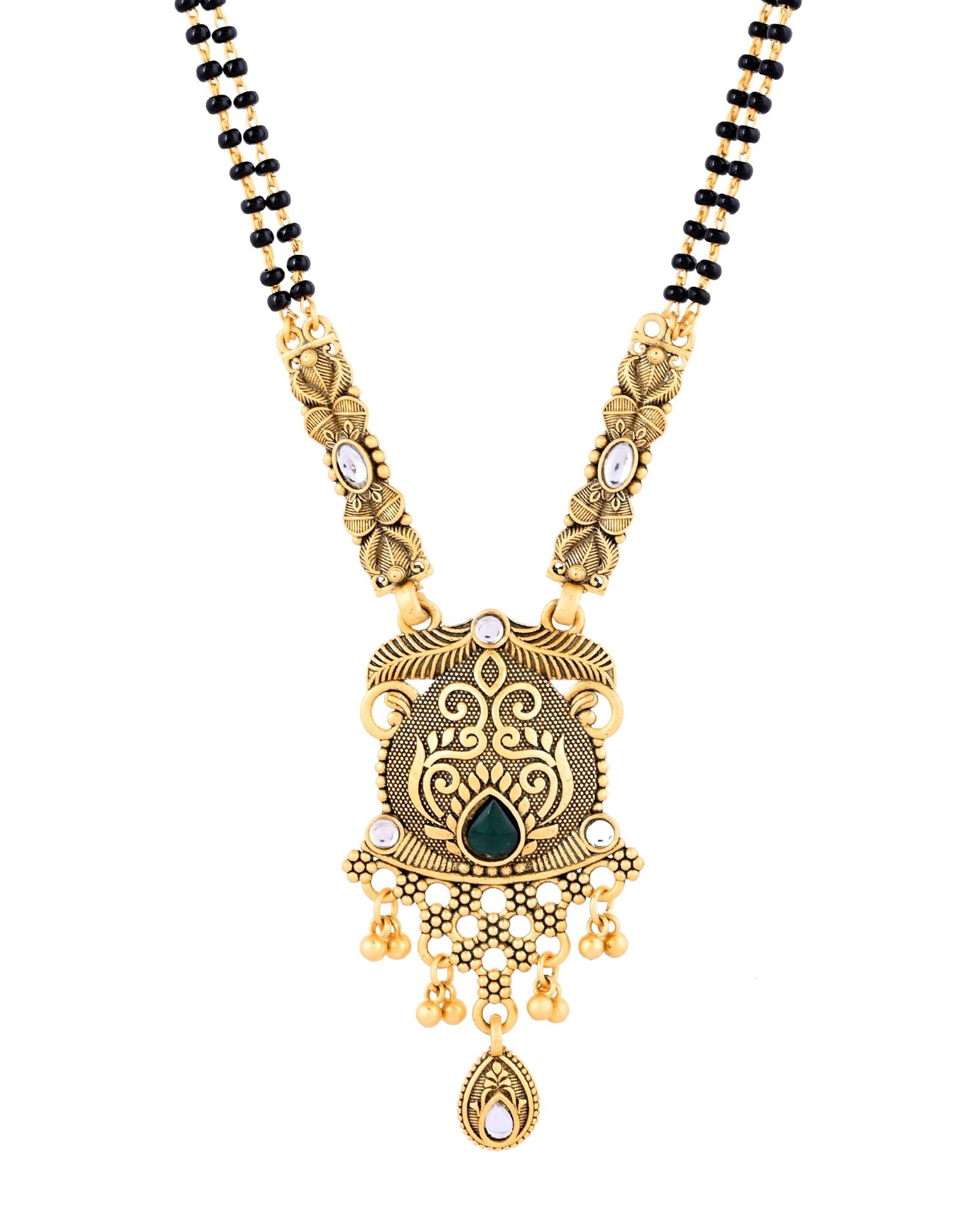 Jewels Nest Antique Gold-Plated Green Stone Mangalsutra Set For Women - Distacart