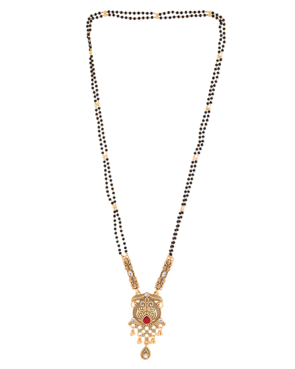 Jewels Nest Antique Gold-Plated Red Stone Temple Mangalsutra Set For Women - Distacart