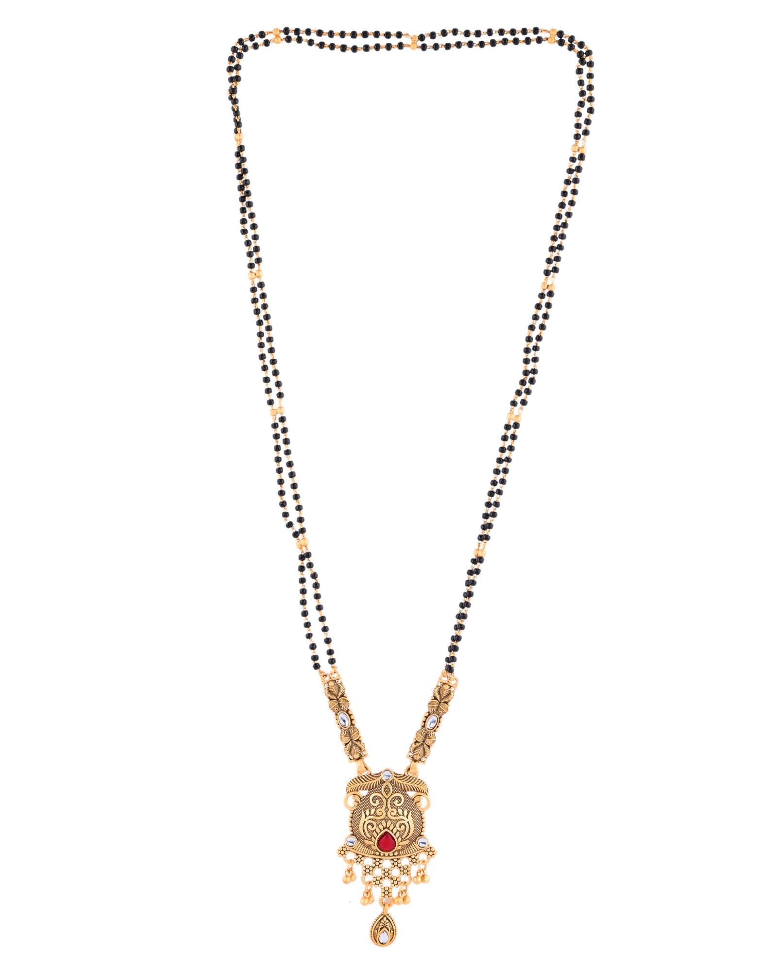 Jewels Nest Antique Gold-Plated Red Stone Temple Mangalsutra Set For Women - Distacart