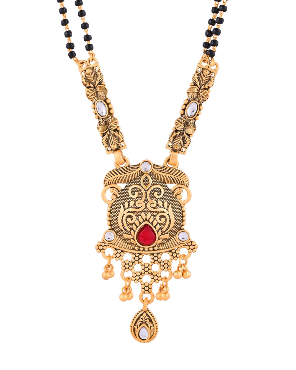 Jewels Nest Antique Gold-Plated Red Stone Temple Mangalsutra Set For Women - Distacart