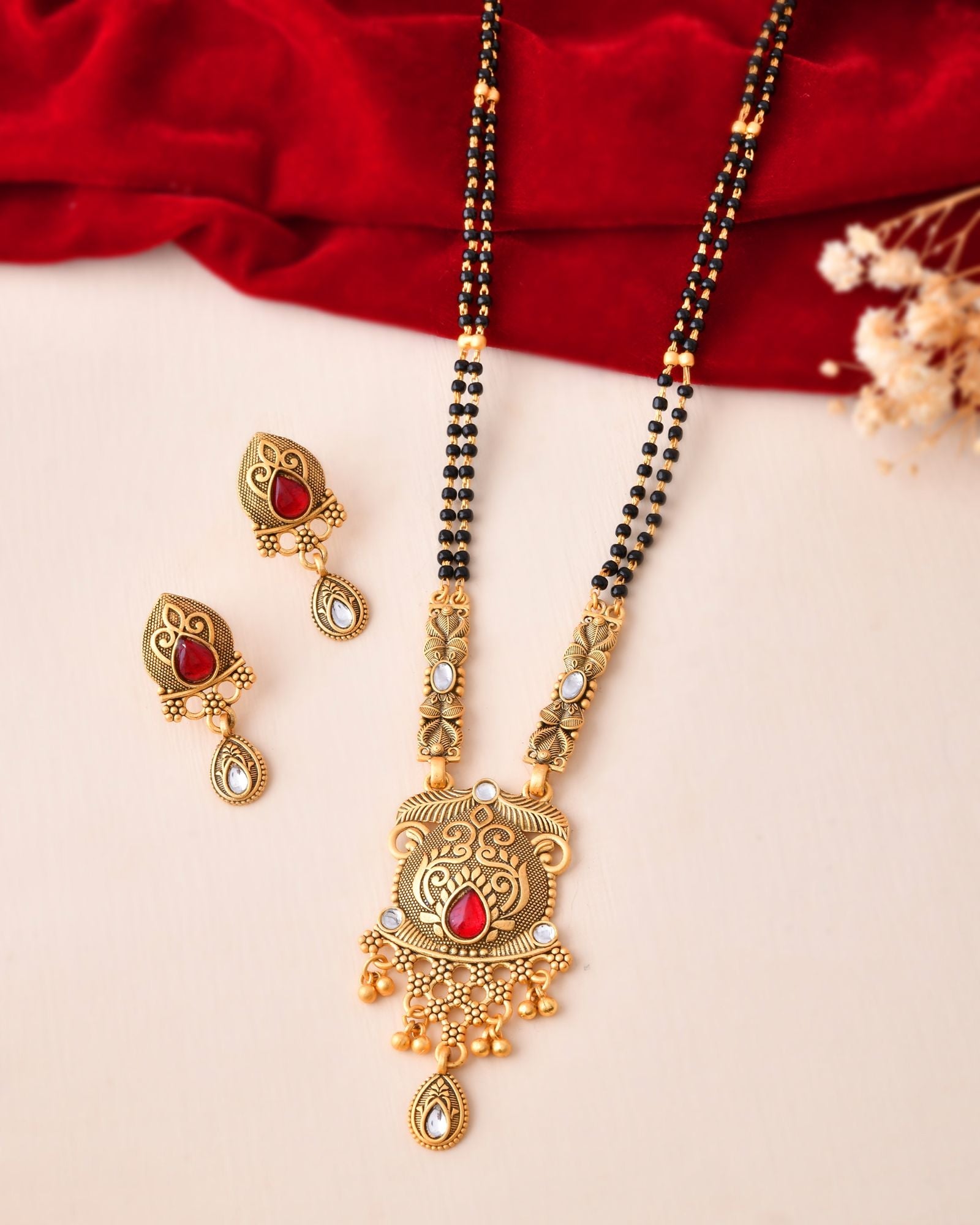 Jewels Nest Antique Gold-Plated Red Stone Temple Mangalsutra Set For Women - Distacart