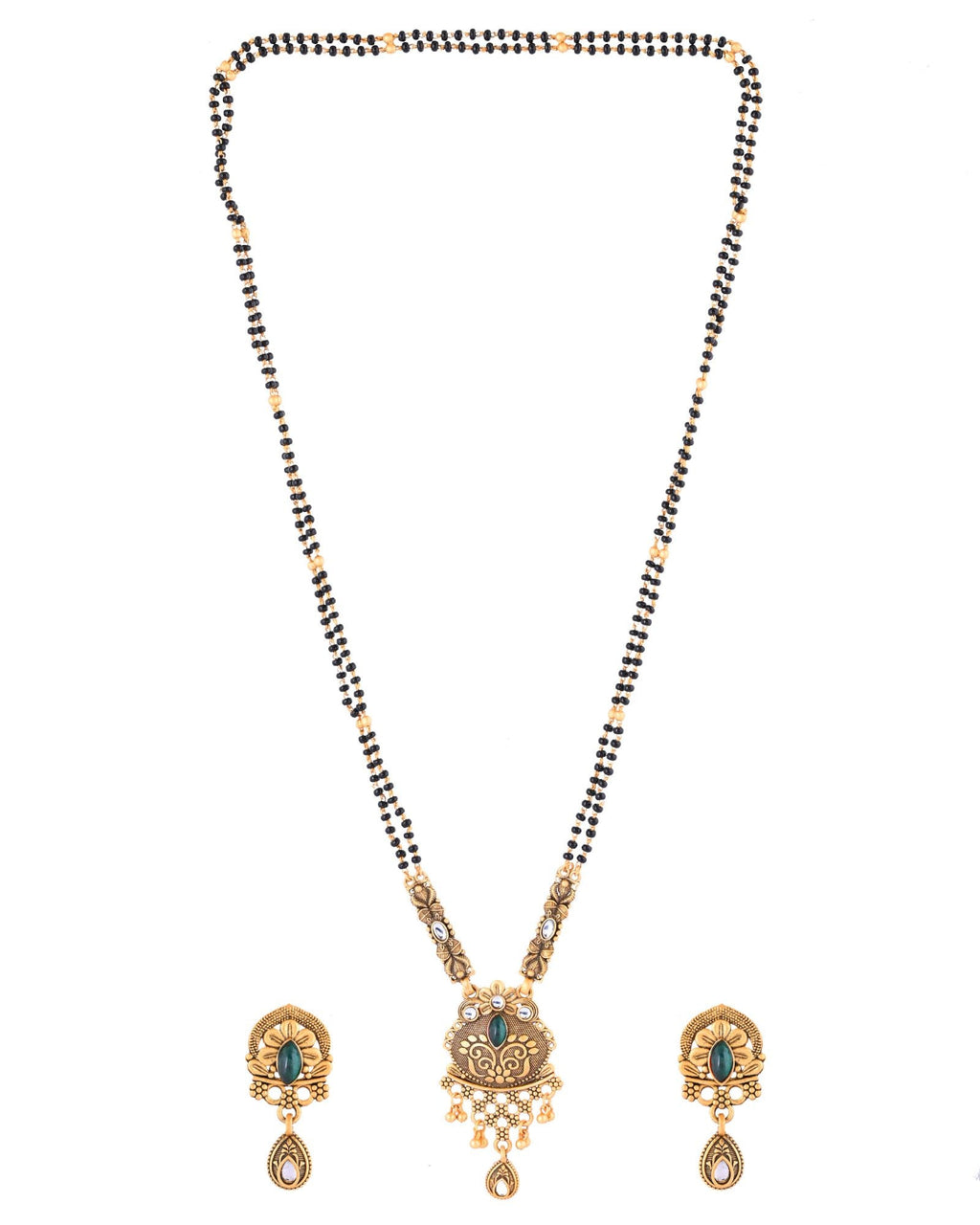 Jewels Nest Antique Gold-Plated Green Stone Temple Mangalsutra Set For Women - Distacart