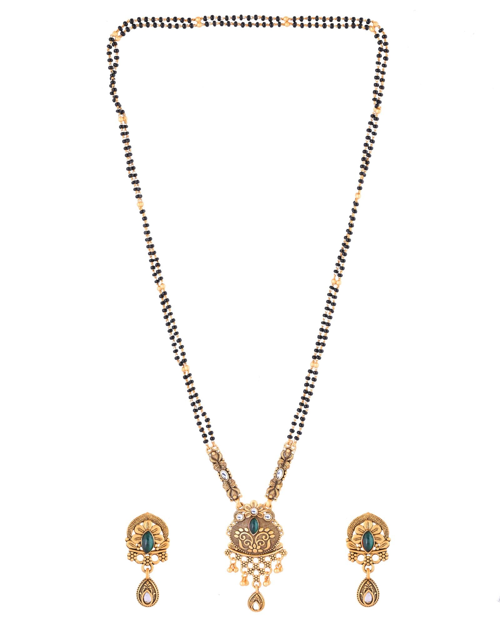 Jewels Nest Antique Gold-Plated Green Stone Temple Mangalsutra Set For Women - Distacart