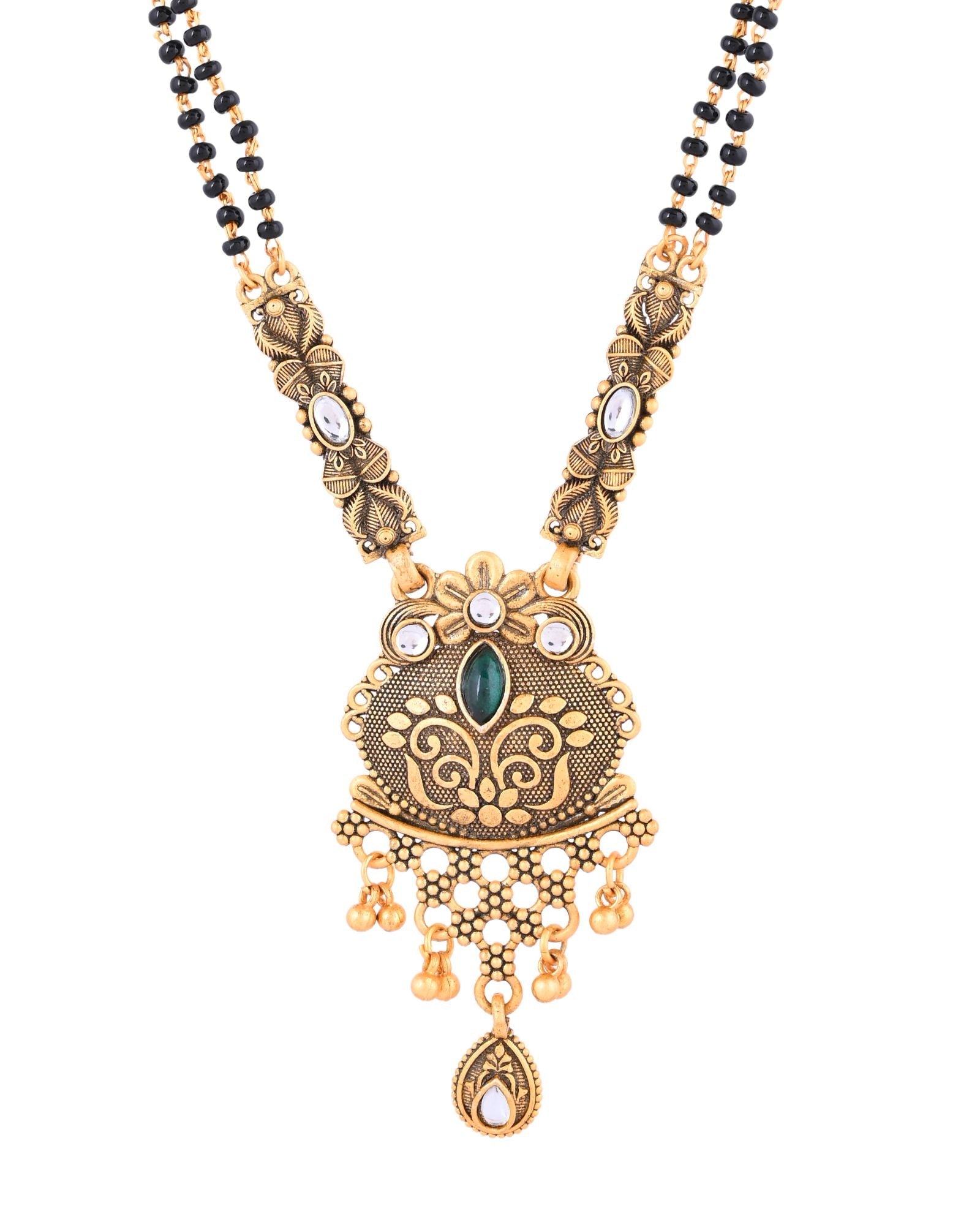 Jewels Nest Antique Gold-Plated Green Stone Temple Mangalsutra Set For Women - Distacart