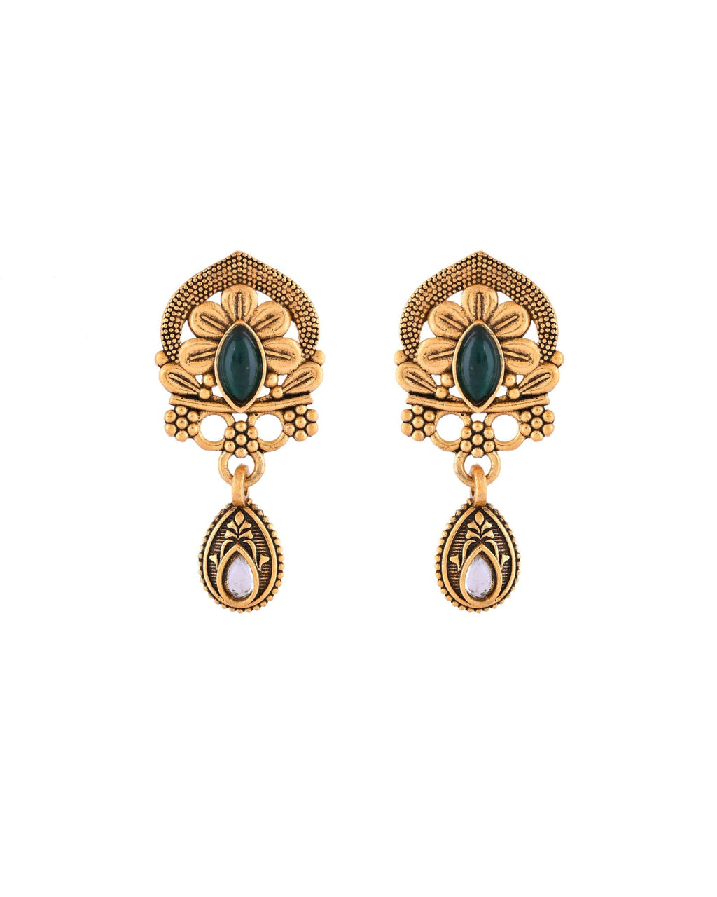 Jewels Nest Antique Gold-Plated Green Stone Temple Mangalsutra Set For Women - Distacart