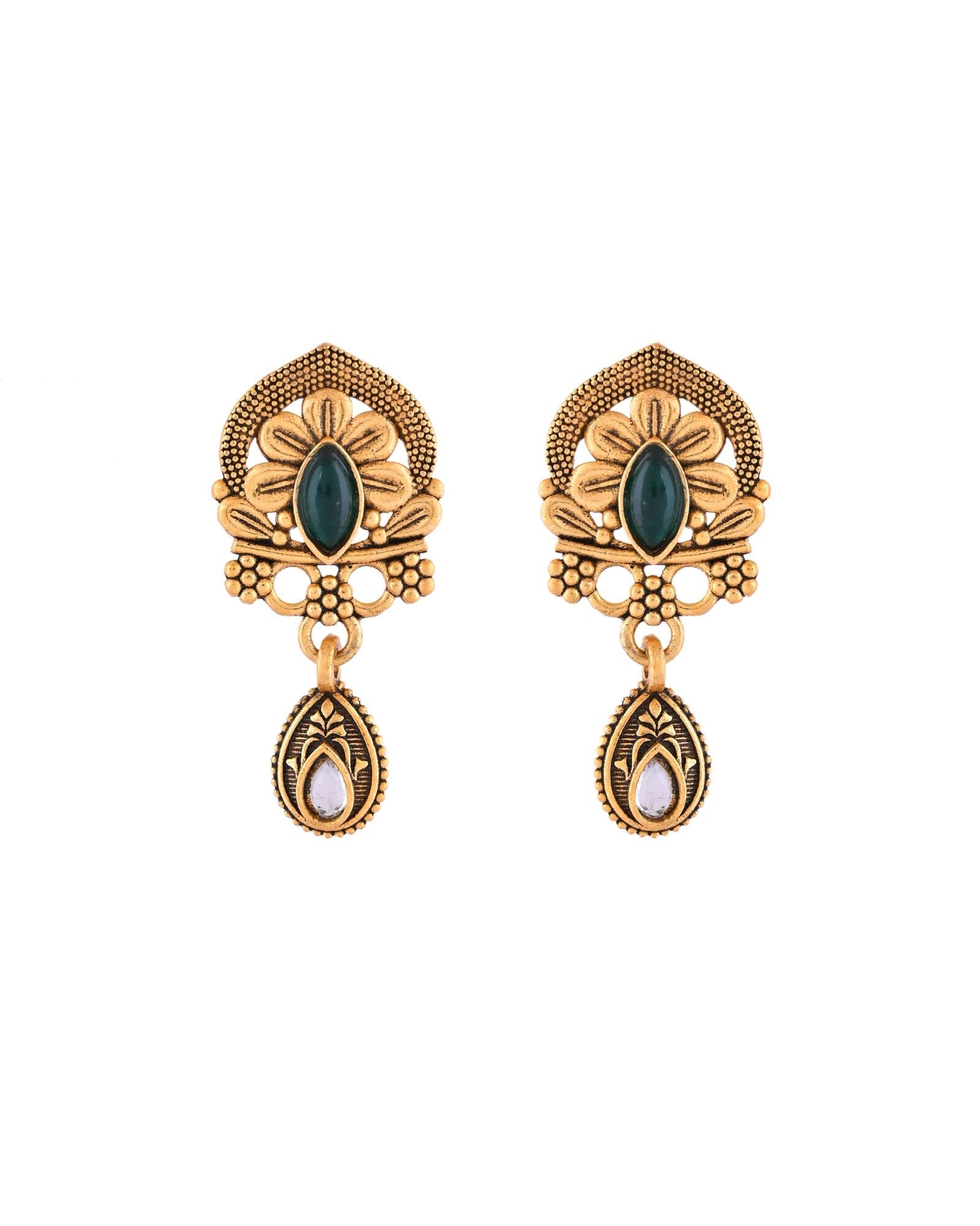 Jewels Nest Antique Gold-Plated Green Stone Temple Mangalsutra Set For Women - Distacart