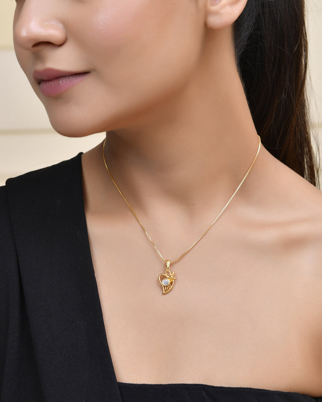 Jewels Nest Elegant Gold-Polished Couple Pendant Set