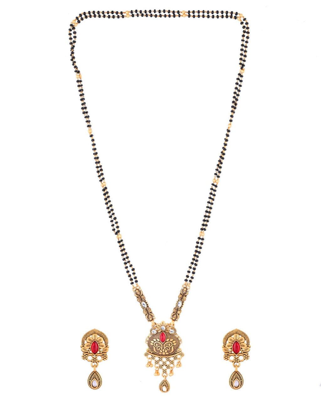 Jewels Nest Antique Gold-Plated Red Stone Temple Mangalsutra Set For Women - Distacart