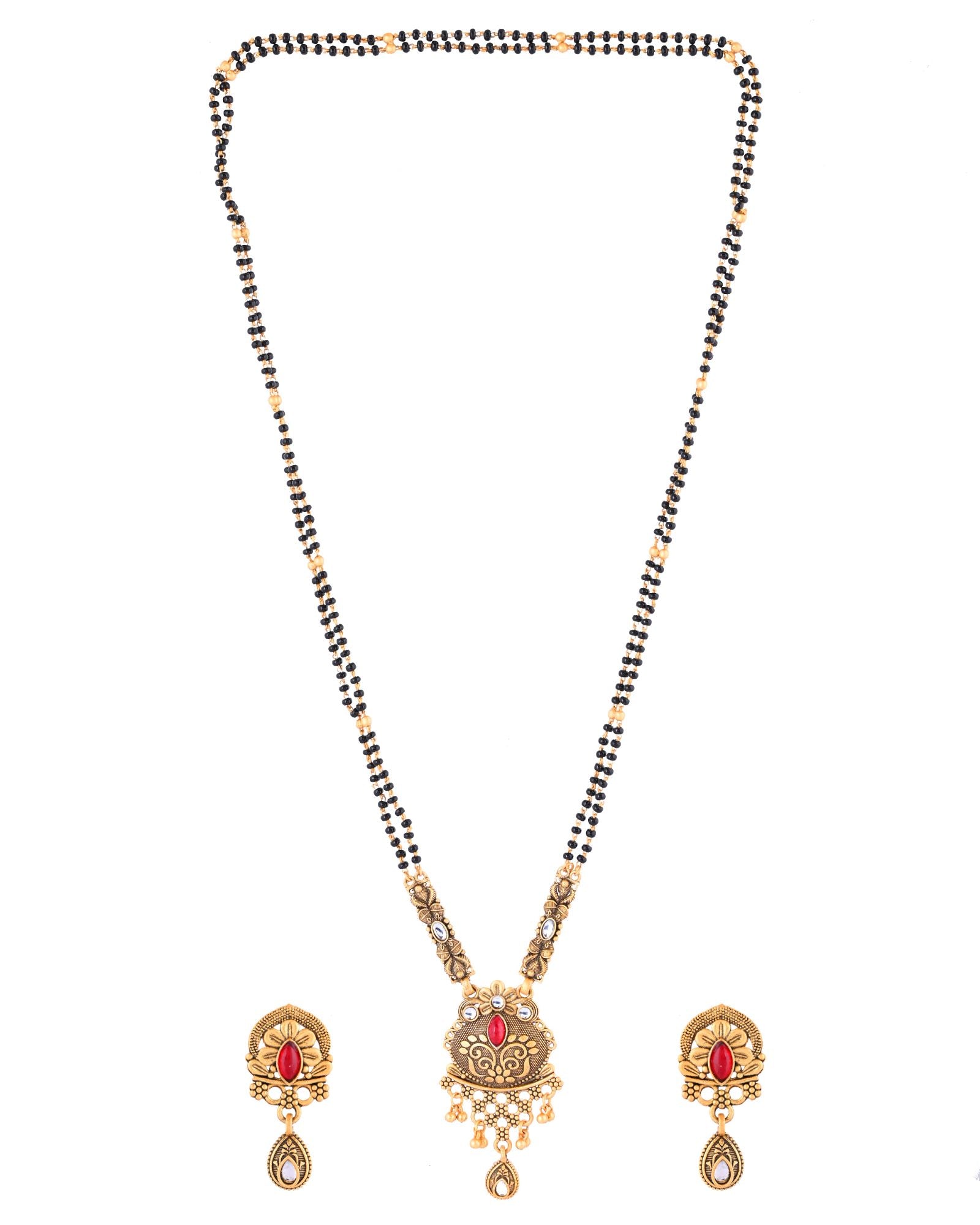 Jewels Nest Antique Gold-Plated Red Stone Temple Mangalsutra Set For Women - Distacart