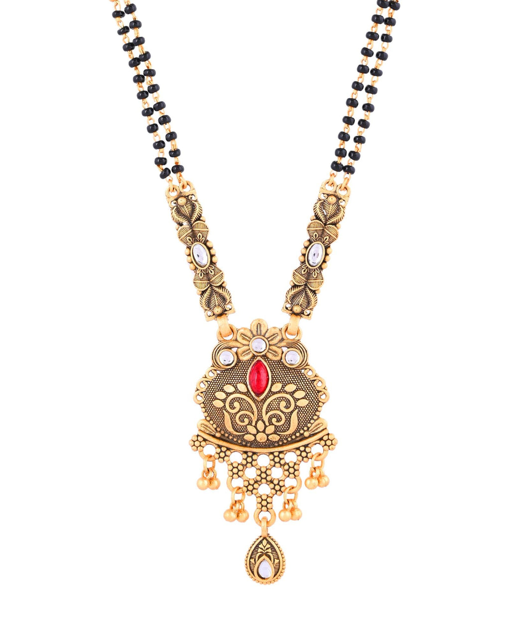 Jewels Nest Antique Gold-Plated Red Stone Temple Mangalsutra Set For Women - Distacart