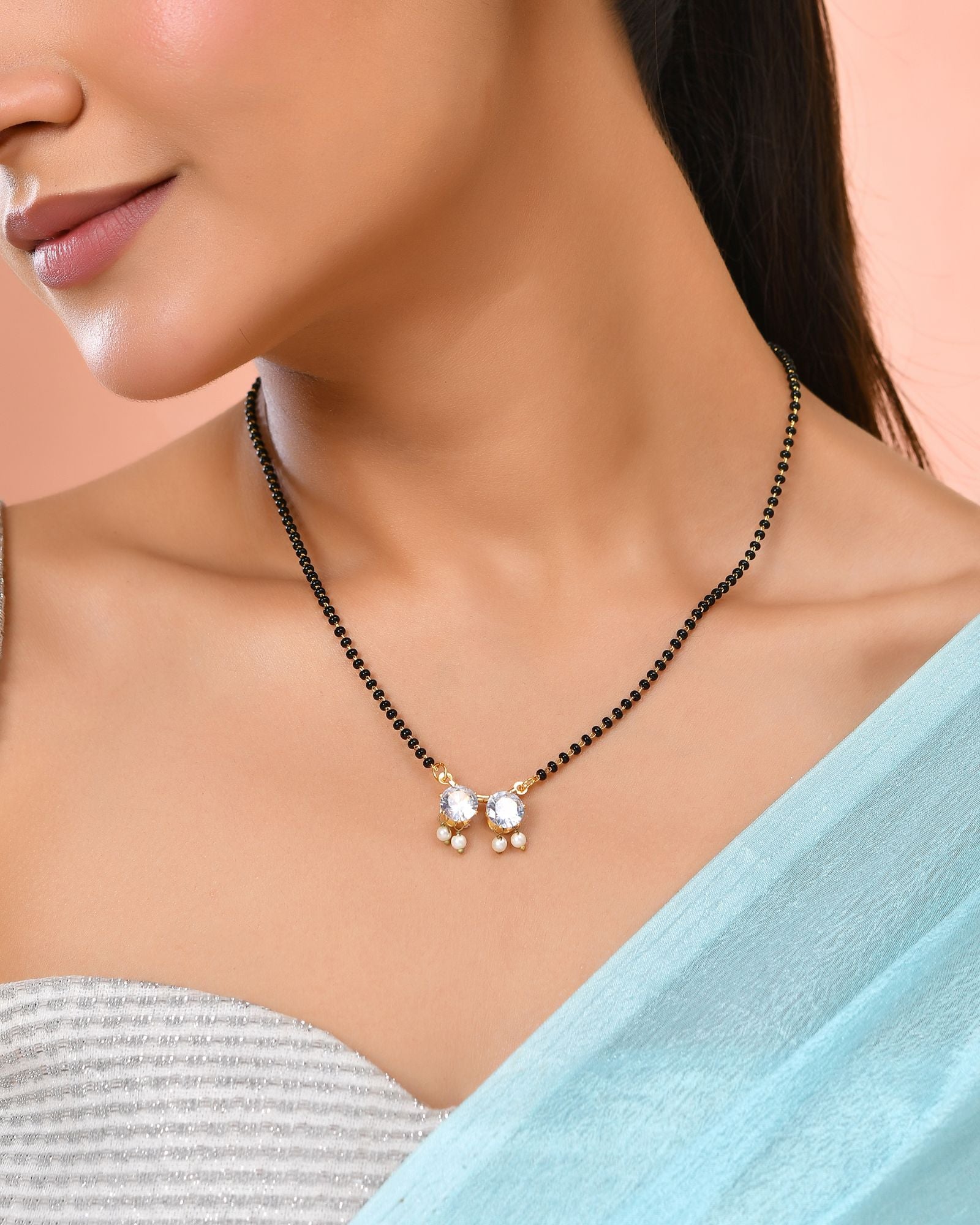 Jewels Nest Minimal Gold-Plated White Stone Mangalsutra For Women - Distacart