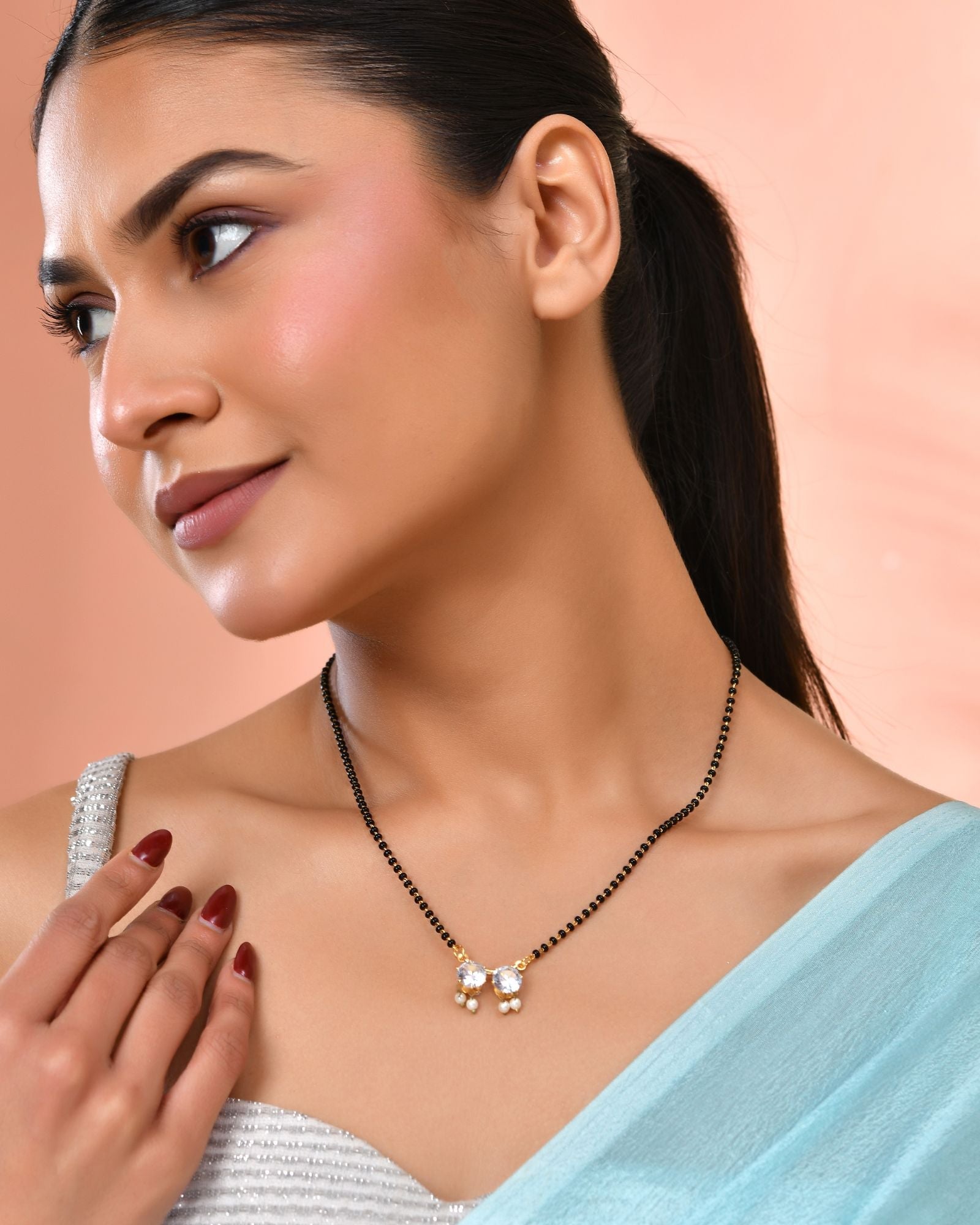 Jewels Nest Minimal Gold-Plated White Stone Mangalsutra For Women - Distacart