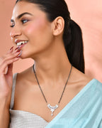 Jewels Nest Minimal Silver-Tone White Stone Mangalsutra With Elegant Curved Pendant - Distacart