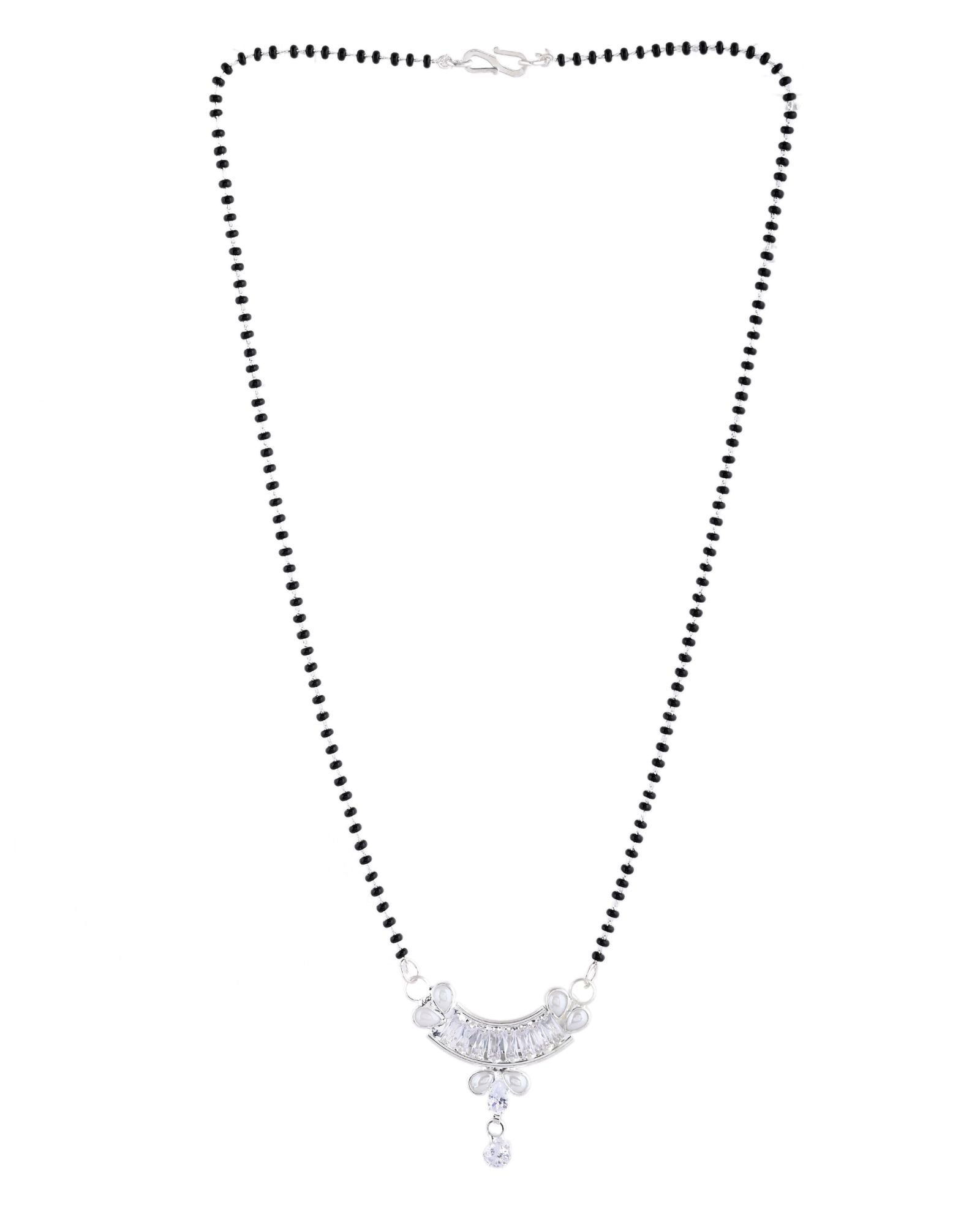 Jewels Nest Minimal Silver-Tone White Stone Mangalsutra With Elegant Curved Pendant - Distacart