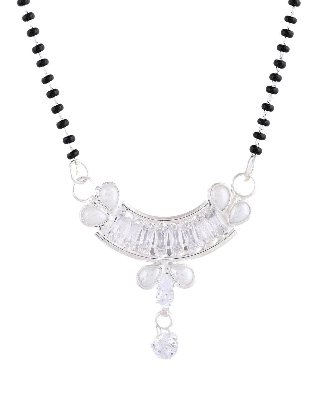 Jewels Nest Minimal Silver-Tone White Stone Mangalsutra With Elegant Curved Pendant - Distacart