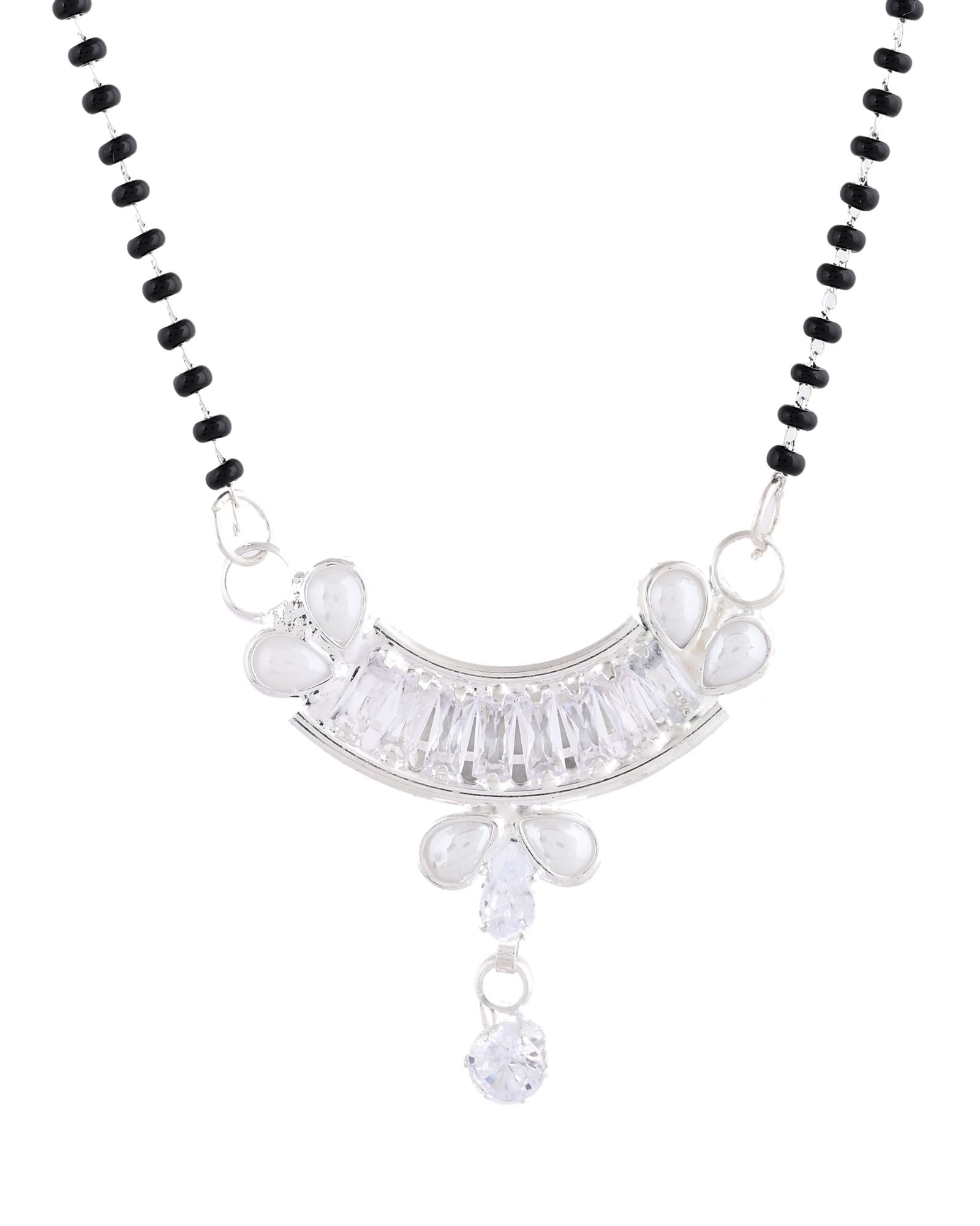 Jewels Nest Minimal Silver-Tone White Stone Mangalsutra With Elegant Curved Pendant - Distacart