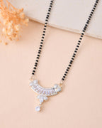 Jewels Nest Minimal Silver-Tone White Stone Mangalsutra With Elegant Curved Pendant - Distacart