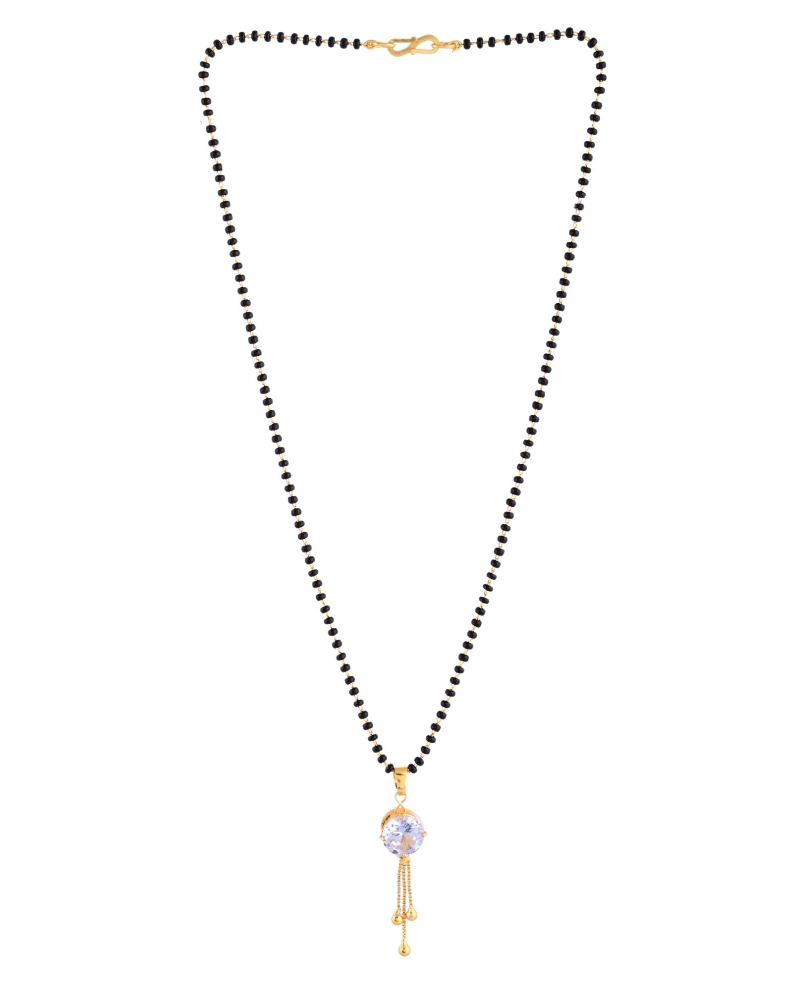 Jewels Nest Classic Gold-Tone White Stone Mangalsutra With Single Drop Tassel Pendant - Distacart