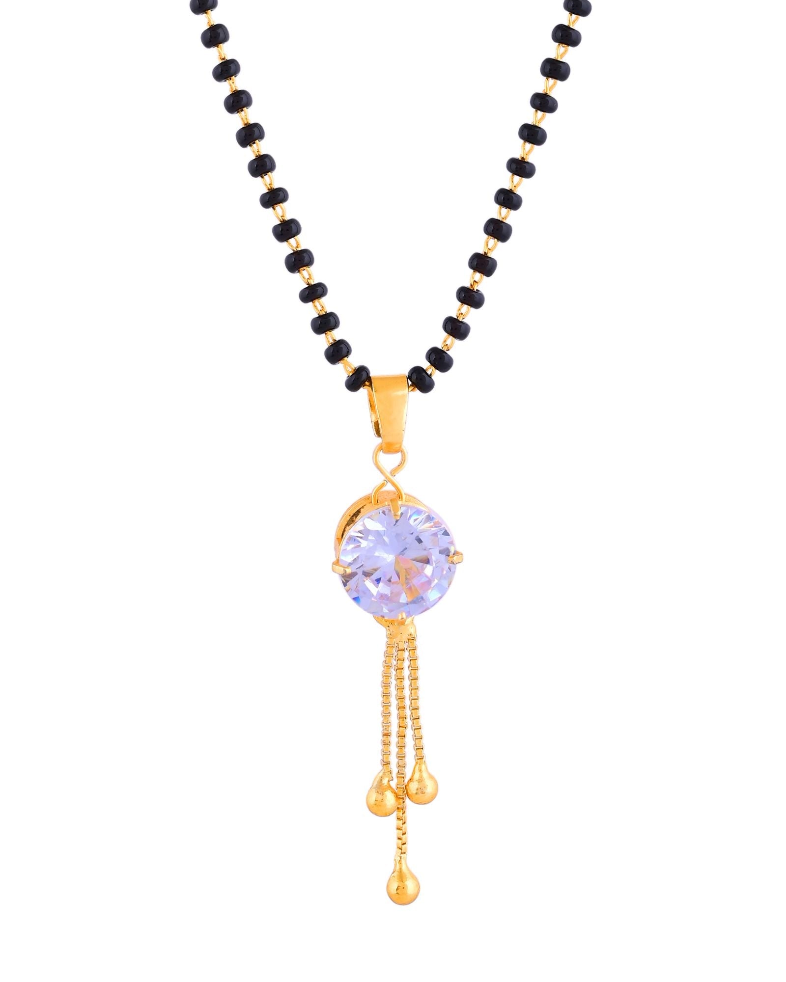 Jewels Nest Classic Gold-Tone White Stone Mangalsutra With Single Drop Tassel Pendant - Distacart